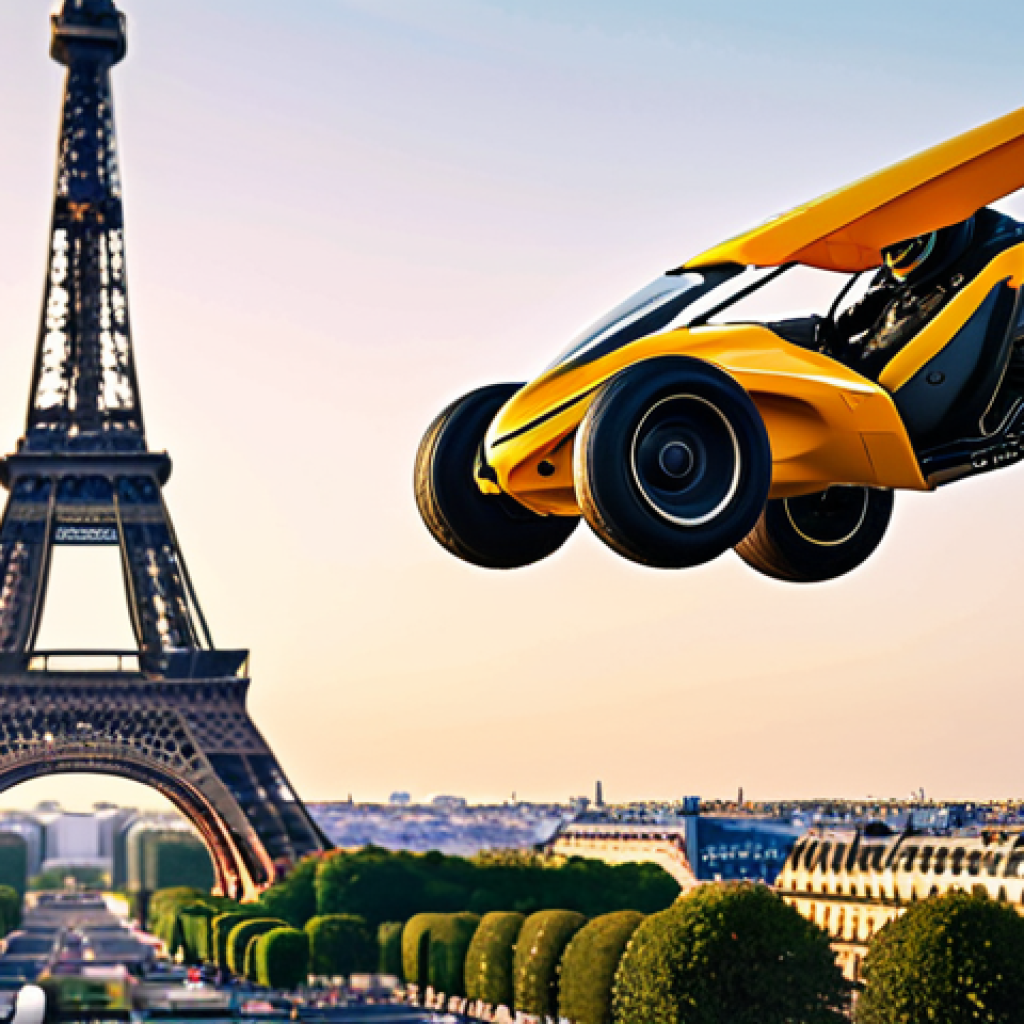 ** "A KartRider kart transforming into a futuristic airplane over the Eiffel Tower in Paris, France. Vibrant colors, clean lines inspired by Malika Favre, incorporating KartRider characters Dao, Bazzi, and Dizni.  Fan art evolution concept, celebrating KartRider's legacy."

**