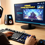 **Image Prompt:** A gamer intensely focused on their screen, hands flying over the keyboard, completing daily quests in KartRider. The background shows a cozy gaming setup with KartRider posters and merchandise. The image should convey a sense of routine and dedication. French KartRider interface visible on the screen.