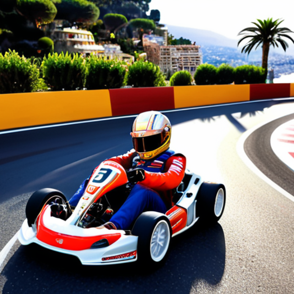**

Prompt: "KartRider scene, intense drifting around a hairpin turn on a Monaco-inspired track. Focus on the dynamic angle of the kart, sparks from the tires, and a sense of speed. Dramatic lighting, emphasizing the tight corner. French Riviera background, luxury cars in the distance. Kart design inspired by classic French racing aesthetics. Bright, vibrant colors."

**