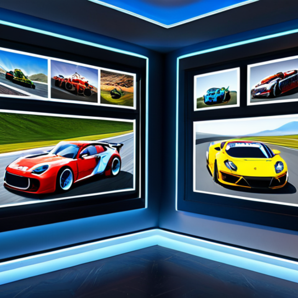 A professional, high-resolution digital art gallery featuring a curated display of diverse fan-created content inspired by a popular racing game. The gallery walls showcase various styles of artwork, including vibrant character illustrations, detailed 3D models of stylized vehicles, and digital concept art, all depicting family-friendly subjects from the game's universe. The overall presentation is clean, modern, and well-lit, emphasizing creativity and community spirit. The scene is safe for work, appropriate content, fully clothed, and presented in a modest and professional manner. Perfect anatomy for any depicted figures within the artwork, correct proportions, well-formed hands, proper finger count, natural body proportions. Professional photography, high quality.