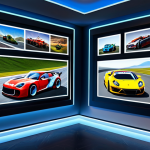 A professional, high-resolution digital art gallery featuring a curated display of diverse fan-created content inspired by a popular racing game. The gallery walls showcase various styles of artwork, including vibrant character illustrations, detailed 3D models of stylized vehicles, and digital concept art, all depicting family-friendly subjects from the game's universe. The overall presentation is clean, modern, and well-lit, emphasizing creativity and community spirit. The scene is safe for work, appropriate content, fully clothed, and presented in a modest and professional manner. Perfect anatomy for any depicted figures within the artwork, correct proportions, well-formed hands, proper finger count, natural body proportions. Professional photography, high quality.