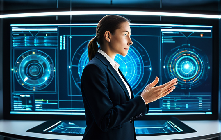 A focused professional, gender-neutral, in a sleek, modest business suit, stands in a brightly lit, futuristic control room, meticulously adjusting a complex holographic interface displaying intricate lines and angles. Their hands are precisely poised, conveying an intuitive mastery over fine adjustments. The atmosphere is one of calm precision and strategic insight. The room is clean, minimalist, and high-tech, with ambient glowing light. fully clothed, appropriate attire, safe for work, perfect anatomy, correct proportions, natural pose, well-formed hands, proper finger count, natural body proportions, professional, high quality, studio lighting, detailed.