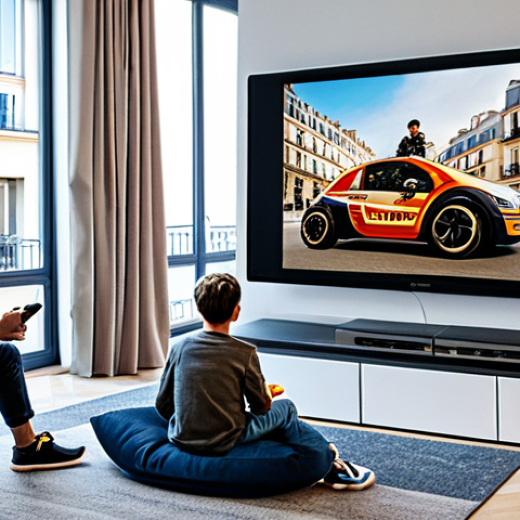 KartRider Fun**

"A group of diverse, fully clothed friends joyfully playing KartRider on a large screen in a brightly lit, modern Parisian apartment, appropriate attire, safe for work, perfect anatomy, natural proportions, family-friendly atmosphere, high quality, professional digital art."

**