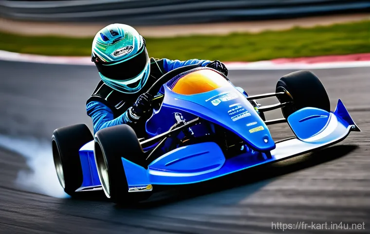 카트라이더 스피드전 팁 모음 - A highly skilled KartRider pilot, mid-action, expertly performing a 'cut drift' around a sharp, vibr...