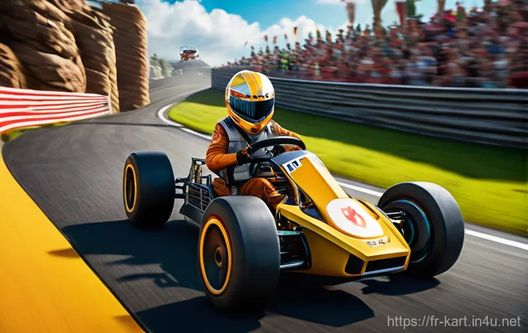 카트라이더 숨겨진 팁 모음 - **Prompt:** "A highly skilled KartRider character, wearing a full, colorful racing suit and helmet, ...