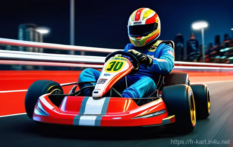 카트라이더 아이템 활용 전략 - **Prompt:** A dynamic, high-stakes kart racing scene. A male racer, in his late teens or early twent...