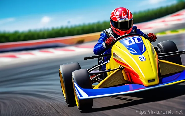 카트라이더 신규 트랙 초보 공략 - **Prompt:** A dynamic, high-angle shot capturing a sleek, agile kart (resembling the "Scorpion Rouge...