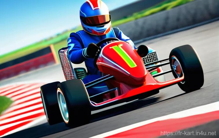 카트라이더 초보자를 위한 아이템전 기술 - **Prompt for "Offensive Strategy in Kart Racing"**:
    "A dynamic, high-angle shot of a vibrant, fu...