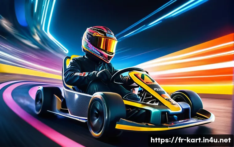 카트라이더 레벨 업 꿀팁 - A dynamic, eye-level shot capturing a highly-skilled gamer intensely focused on a KartRider-style ra...