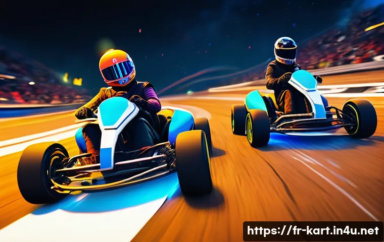 카트라이더 신규 업데이트와 팬아트 대회의 조화 - **Dynamic Race on a Futuristic Anti-Gravity Track**
    "A high-octane kart race featuring diverse, ...
