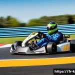 Home 22 카트라이더 신규 출시 트랙 공략 - A detailed scene of a professional kart racing track during a competitive event, featuring tight hai...