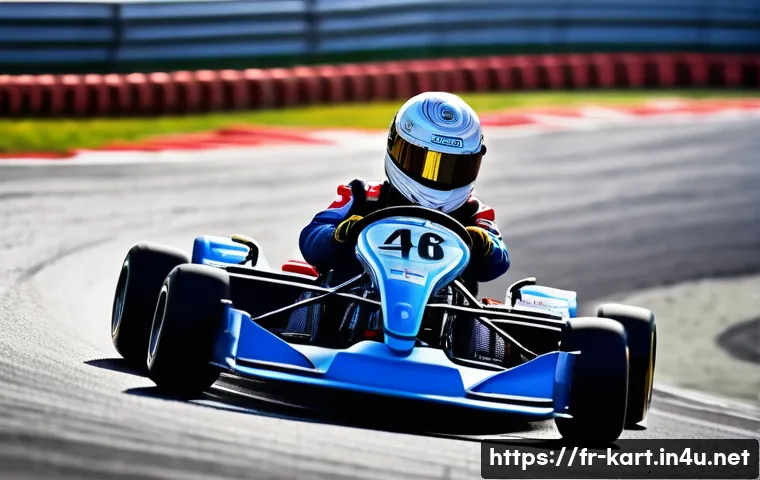 카트라이더 트랙 분석과 노하우 - A dynamic racing kart approaching a sharp hairpin turn on a winding circuit, emphasizing intense bra...