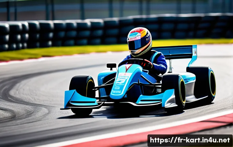 카트라이더 드리프트 기술 익히기 - A dynamic scene of a professional kart racer executing a perfect drift on a tight hairpin curve in a...
