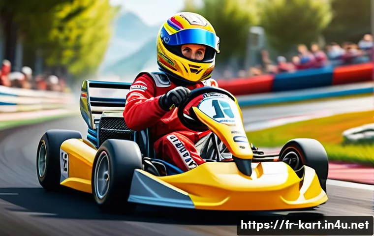 카트라이더 신규 유저 인터뷰 - A vibrant and dynamic kart racing scene on a colorful, detailed track inspired by European landscape...