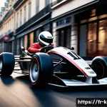 카트라이더 초보자 가이드 영상 - A dynamic racing scene showcasing a sleek, high-speed kart named "Speedster" on a French urban stree...