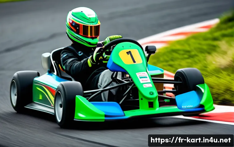 카트라이더 스피드전 차량 선택 - A detailed close-up scene of a lightweight, agile kart racing on a tight, technical circuit filled w...