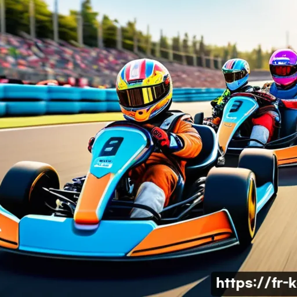 카트라이더 신규 유저를 위한 게임 전략 - A dynamic scene of a KartRider race featuring diverse characters in colorful racing suits and helmet...