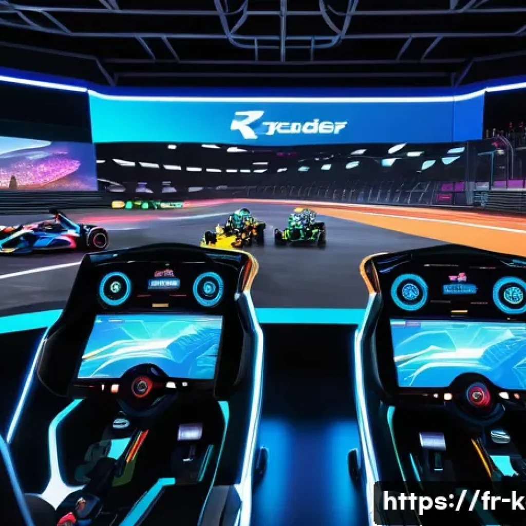 카트라이더 공식 리그 데이터 분석 - A dynamic esports scene featuring professional KartRider players intensely focused in a high-tech ga...