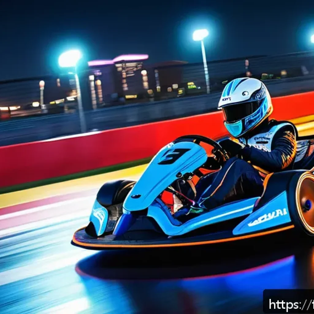카트라이더 신규 업데이트와 팬아트 조합 - A dynamic nighttime urban kart racing track scene inspired by KartRider, featuring vibrant neon city...