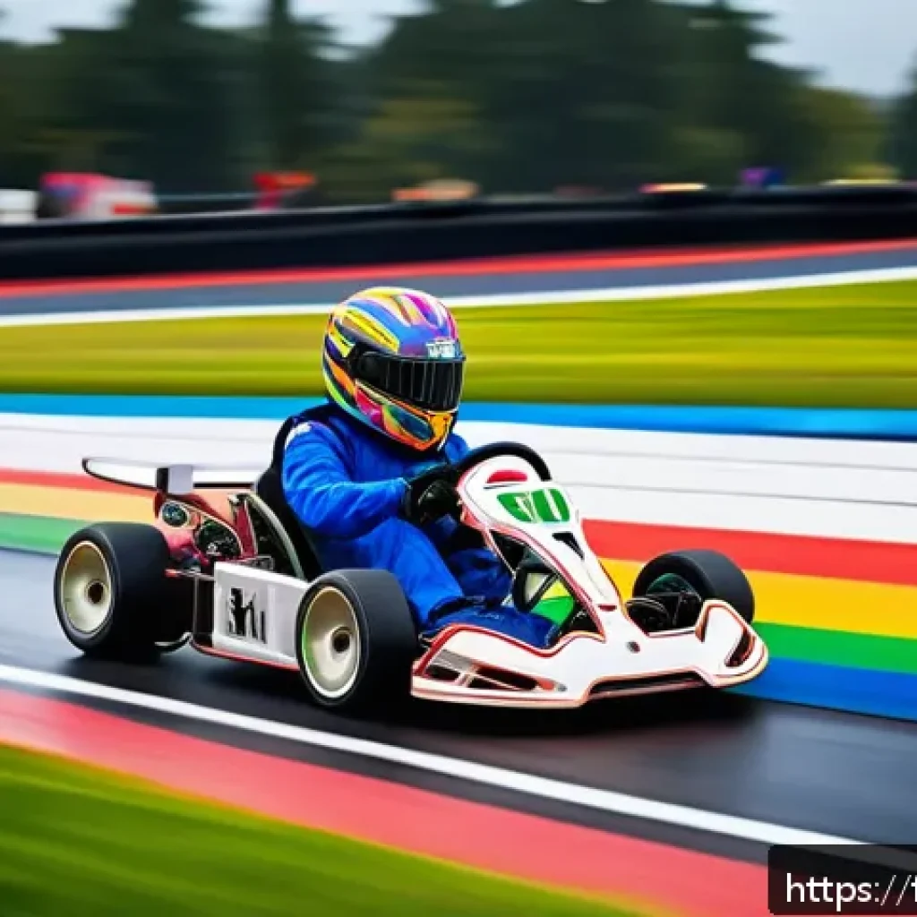 카트라이더 초보 유저를 위한 트랙 공략 - A dynamic racing scene on the "Rainbow Road" circuit, featuring a sleek go-kart drifting sharply aro...