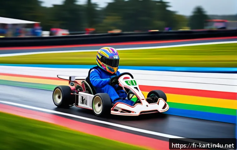 카트라이더 초보 유저를 위한 트랙 공략 - A dynamic racing scene on the "Rainbow Road" circuit, featuring a sleek go-kart drifting sharply aro...