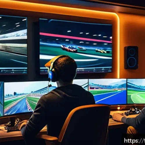 카트라이더 클랜 활동 장점 - A vibrant, dynamic scene of a diverse gaming clan gathered around multiple computer screens in a coz...