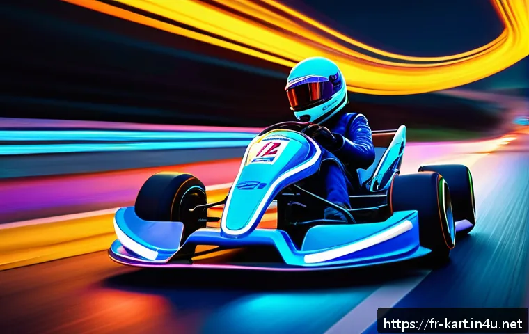 카트라이더 트랙별 공략 노하우 - A dynamic and colorful kart racing scene on the iconic Rainbow Road circuit from a futuristic racing...