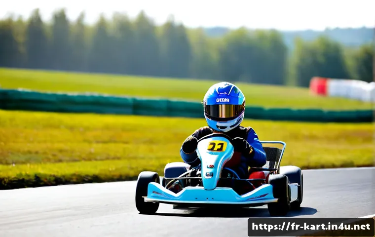 카트라이더 초보자를 위한 기사 - Photorealistic beginner-friendly kart racing scene at a sunny French outdoor circuit, a focused youn...